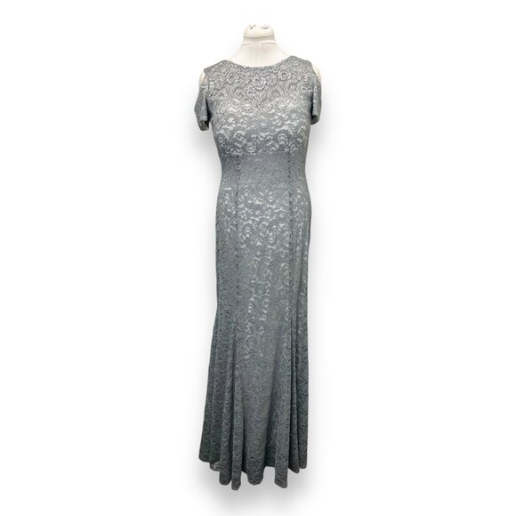 R&M Richards Womens Evening Gown Dress Size 8 Gray Lace Polyester & Spandex - Picture 1 of 13